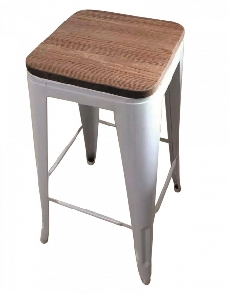 Tabouret Métal bois Blanc